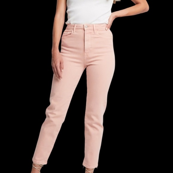 Stradivarius Jeans 5 Pocket Factory Faded Slim Skinny Salmon Pink High Waist - Picture 10 of 16